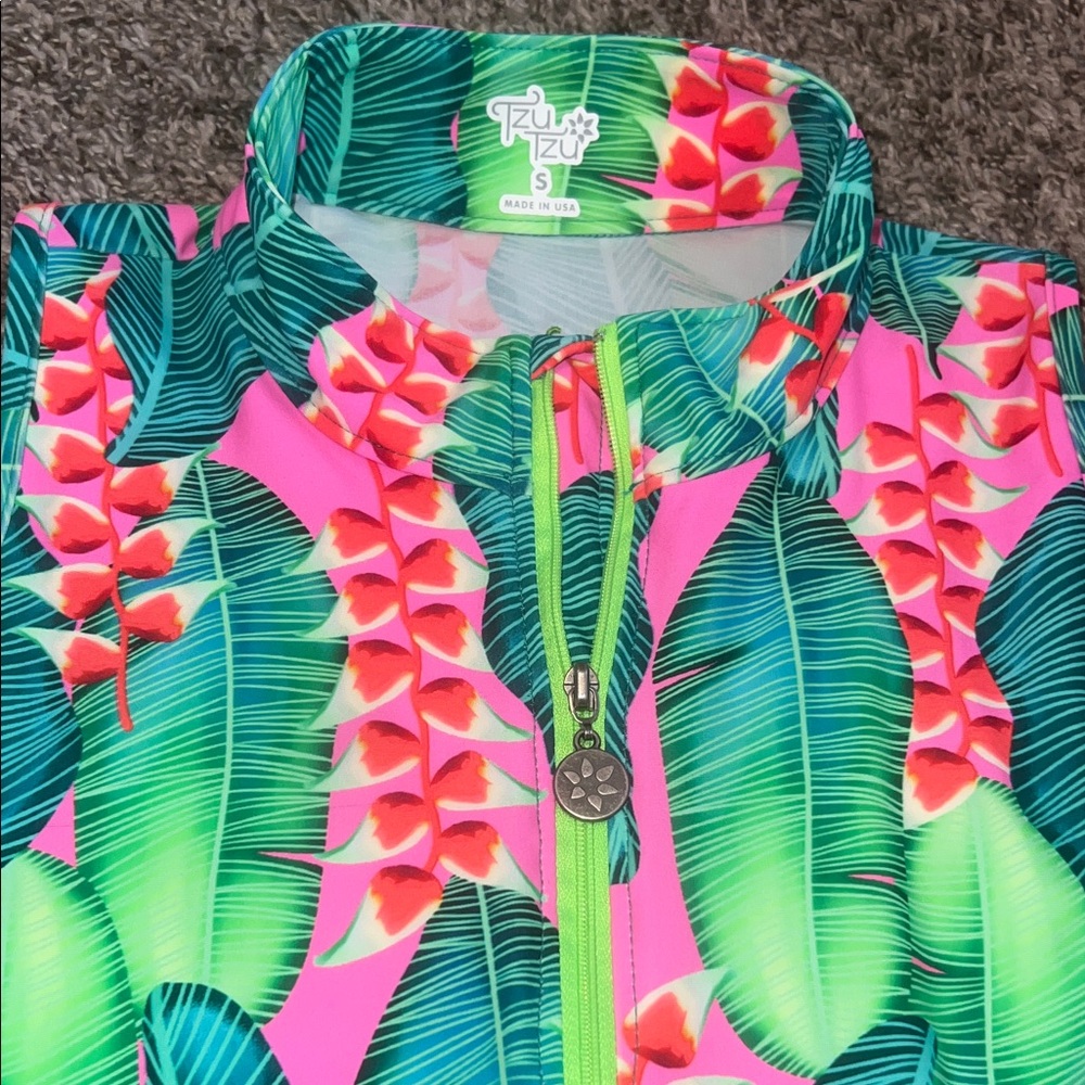 Tzu Tzu Pink and Green Tropical Dress - Picture 2 of 4